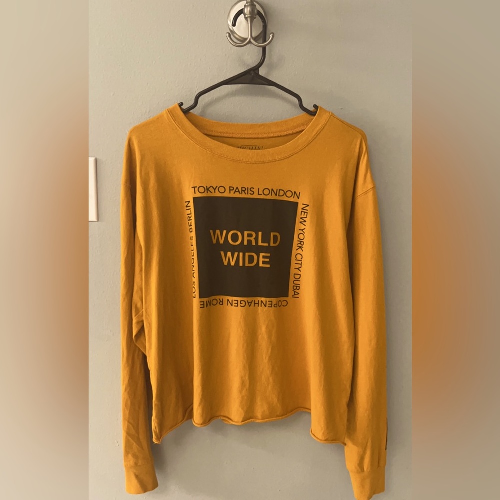 Mighty Fine World Wide Orange Long-Sleeve Crop Top